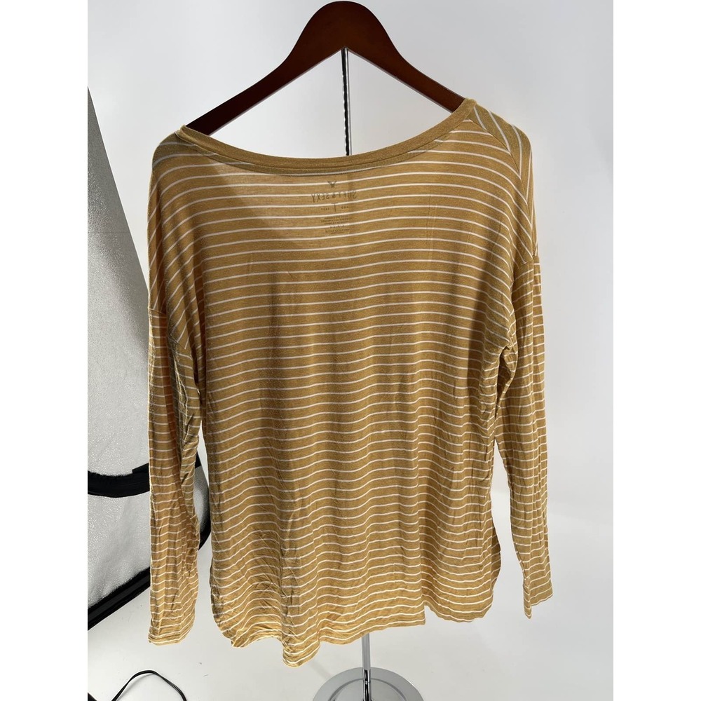 American Eagle Soft & Sexy V-Neck Long Sleeve Striped Tee Mustard Yellow Small - Picture 3 of 3